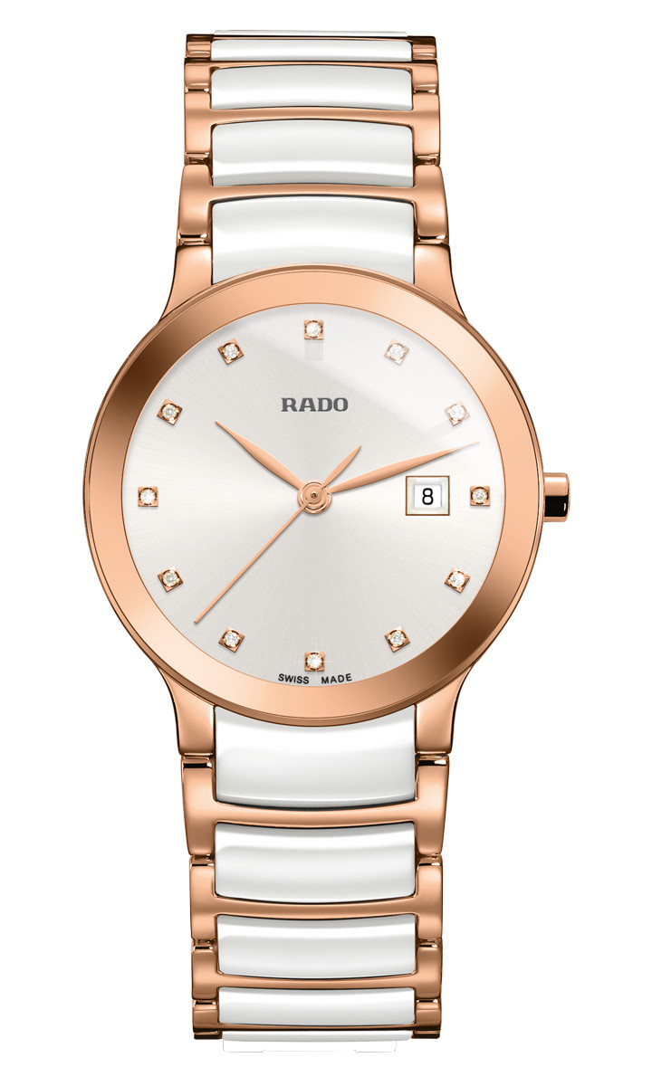 Rado Centrix jubilé quartz céramique blanche/or rose femme