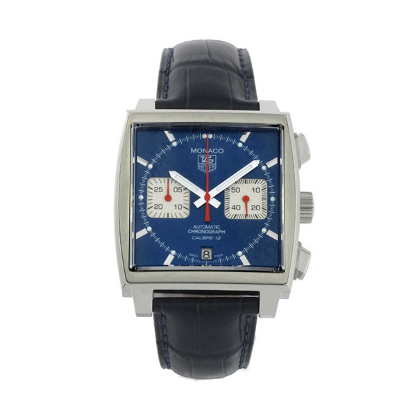 TagHeuer montre automatique Monaco chrono calibre 12 bracelet alligator bleu