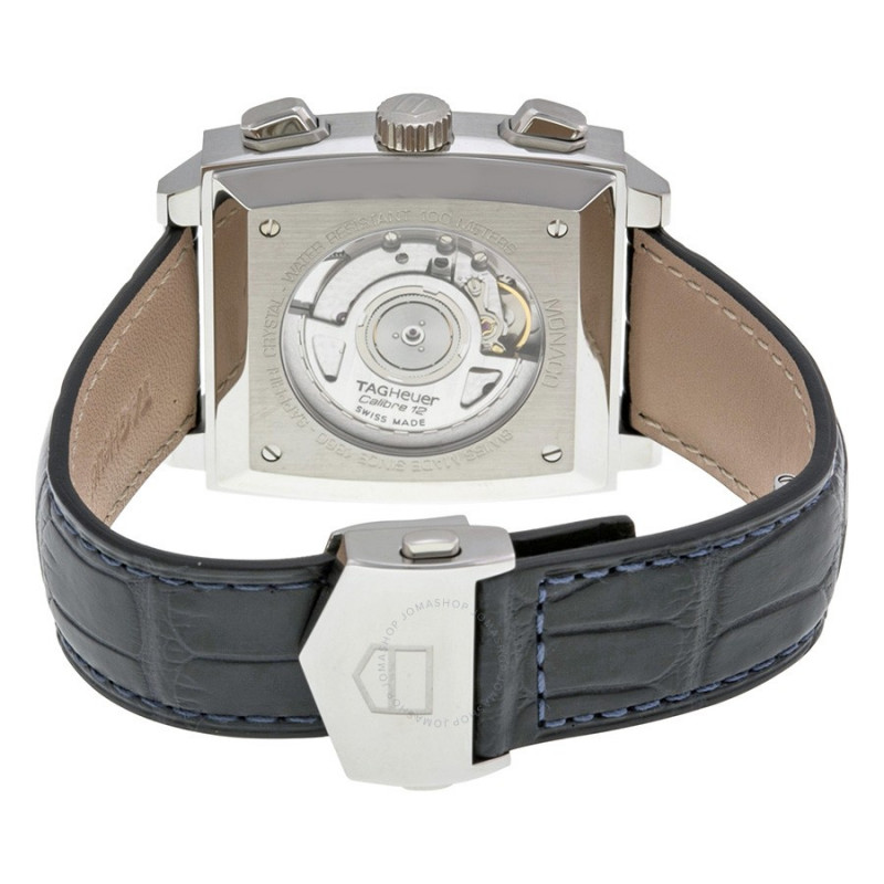 TagHeuer montre automatique Monaco chrono calibre 12 bracelet alligator bleu